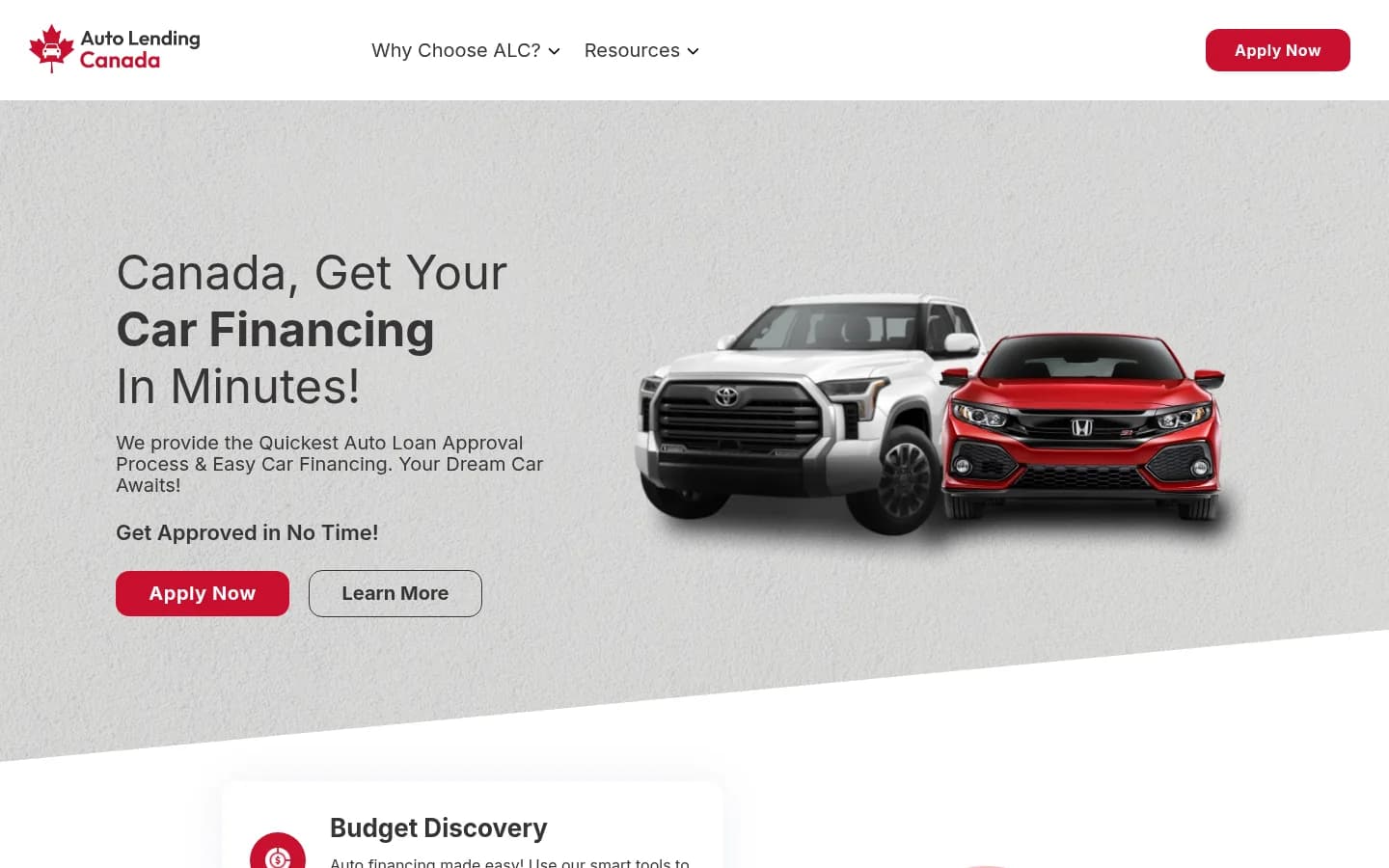 Auto Lending Canada website on desktop