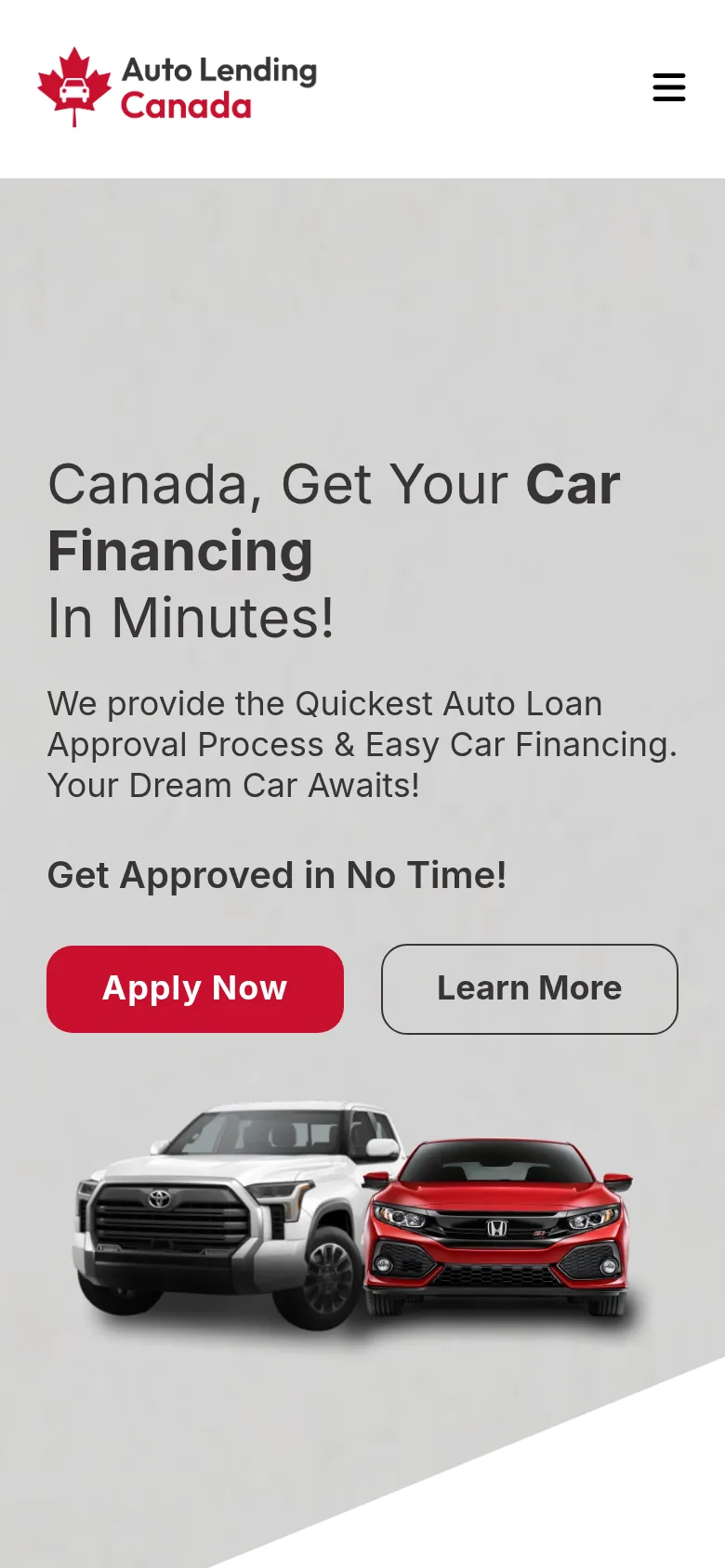 Auto Lending Canada website on mobile