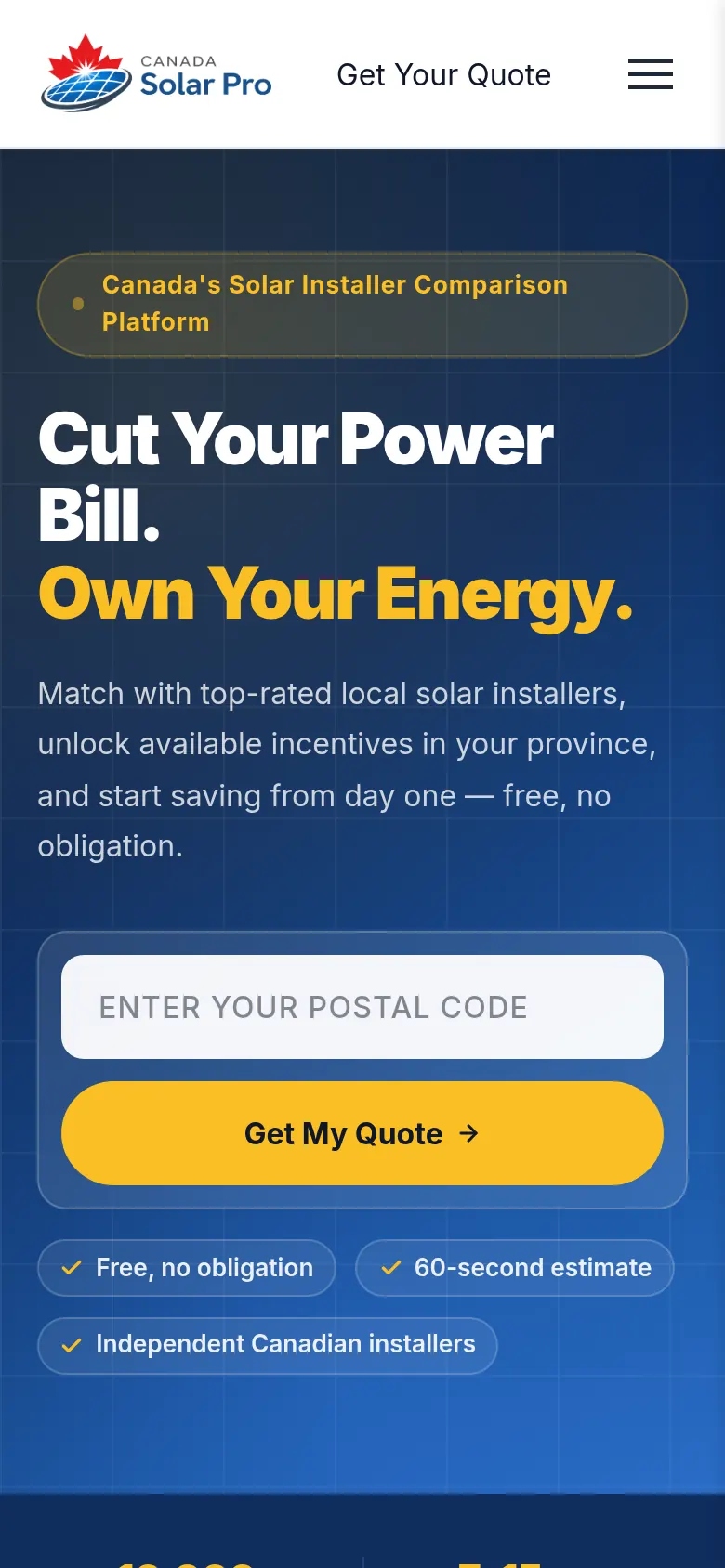 Canada Solar Pro website on mobile