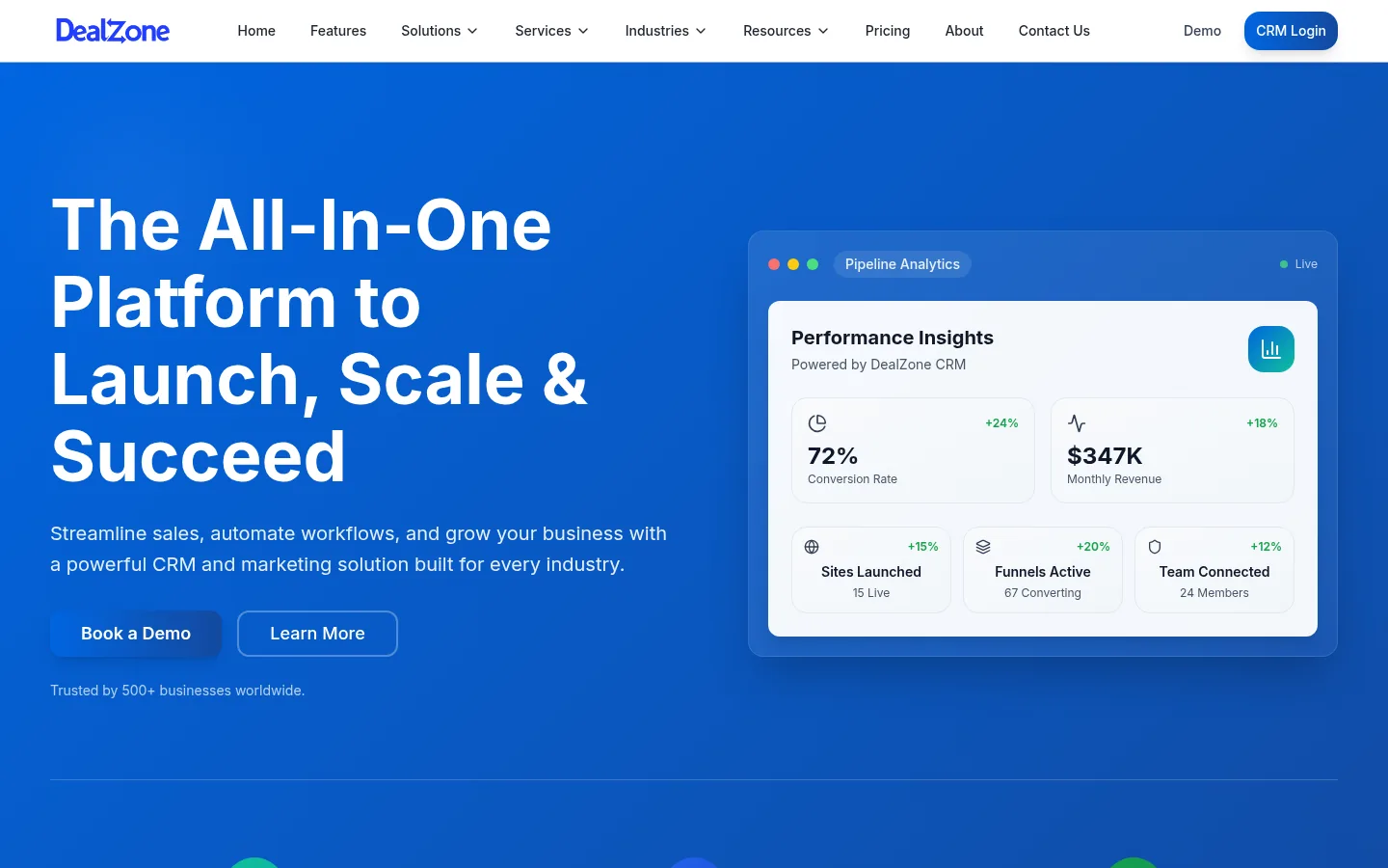 DealZone CRM website on desktop
