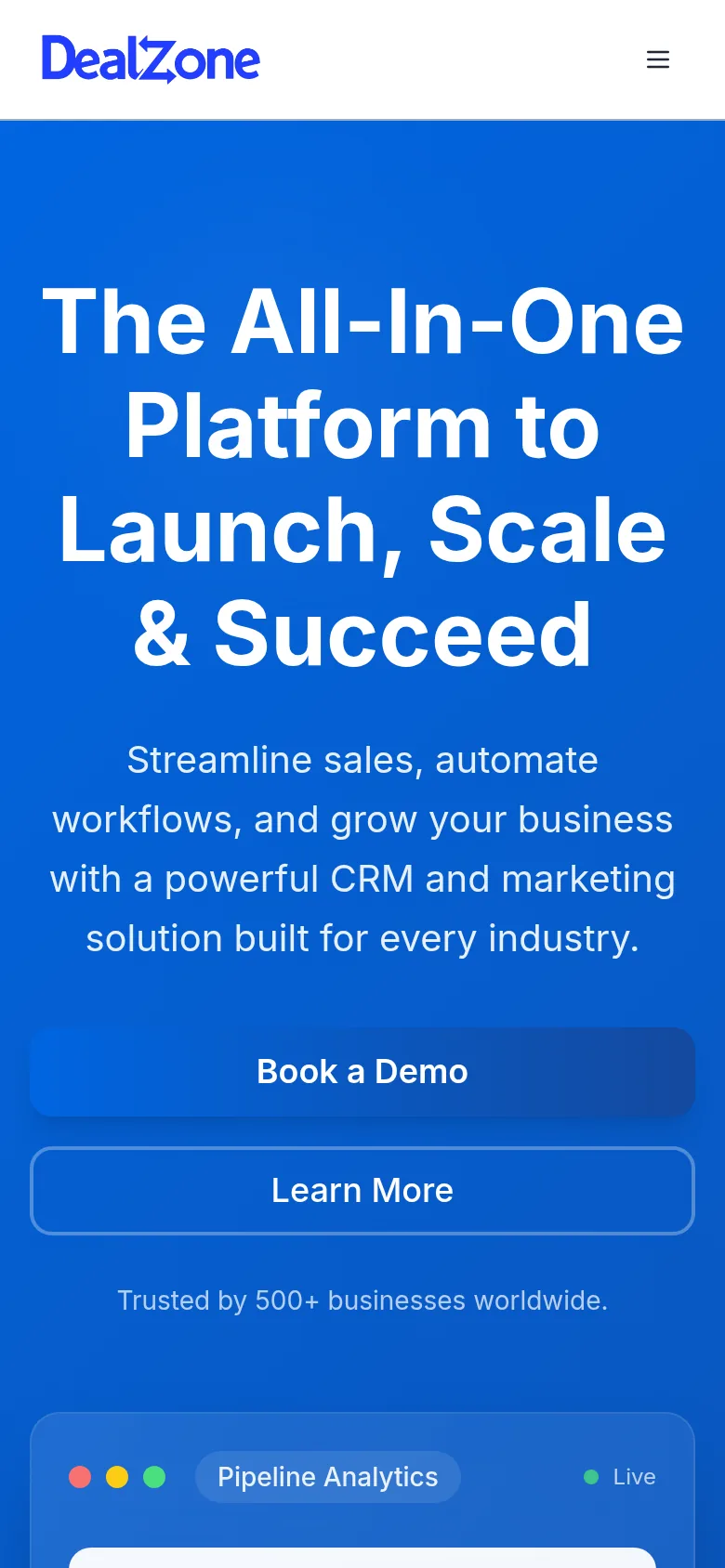 DealZone CRM website on mobile