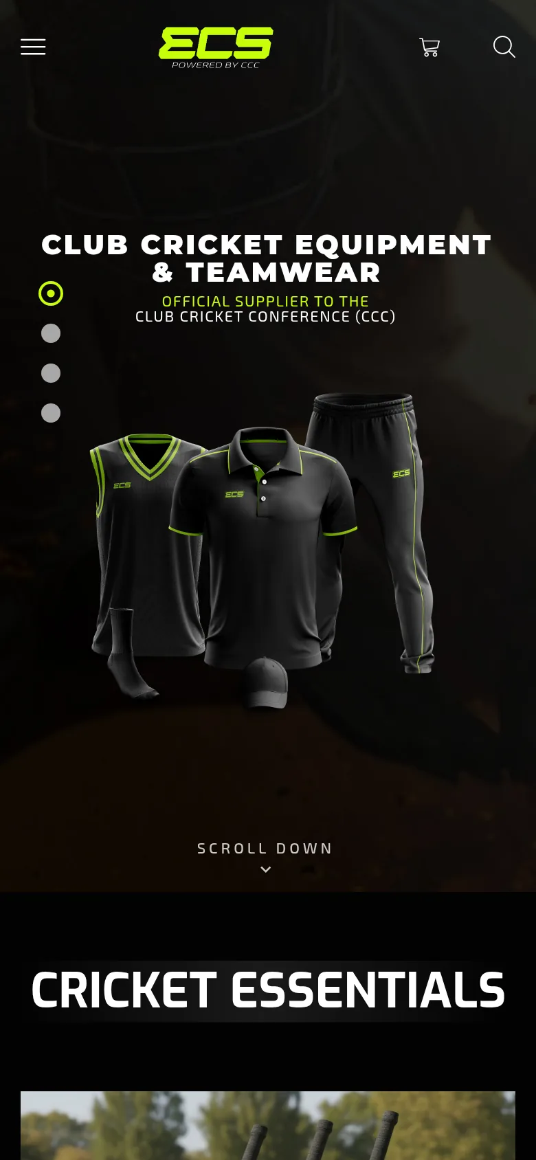 eCricket Shop website on mobile