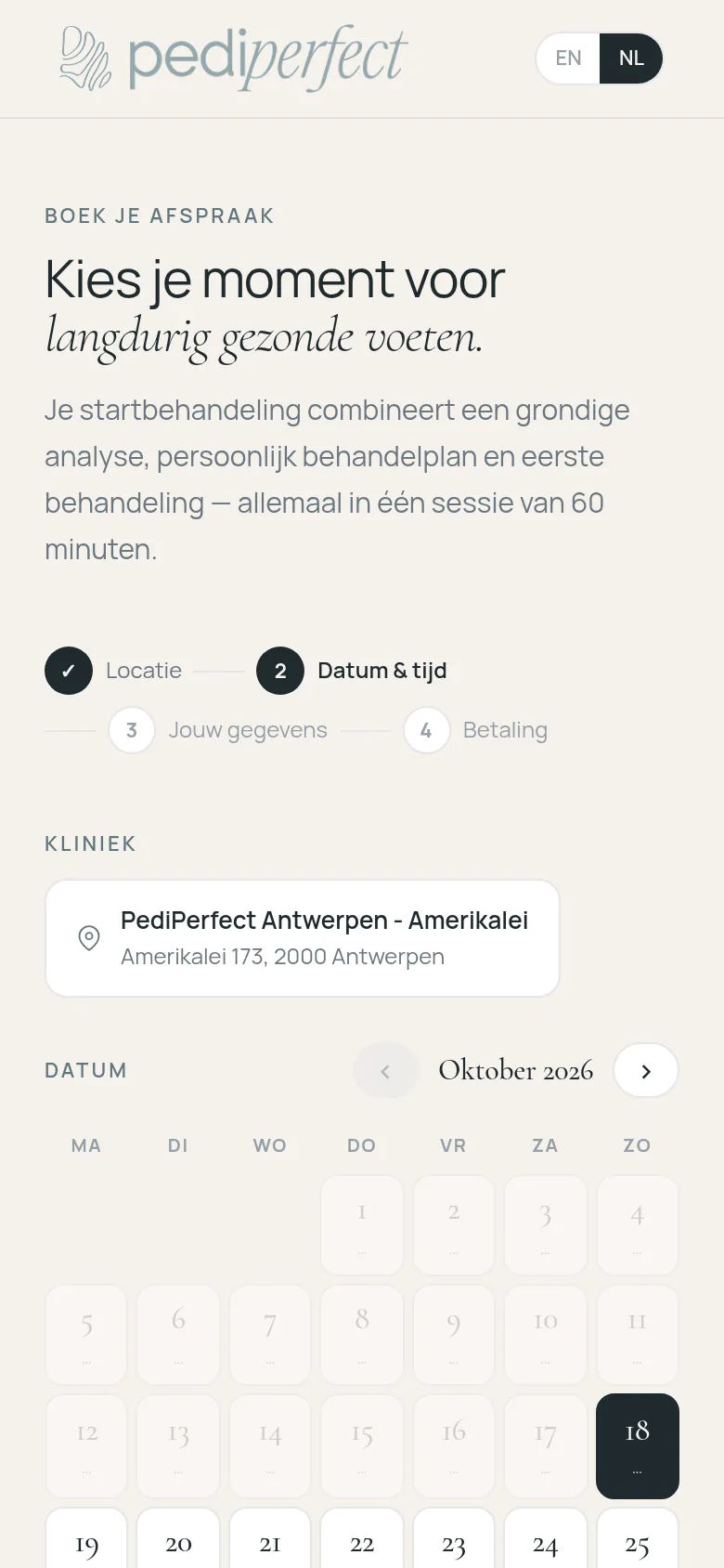 PediPerfect website on mobile